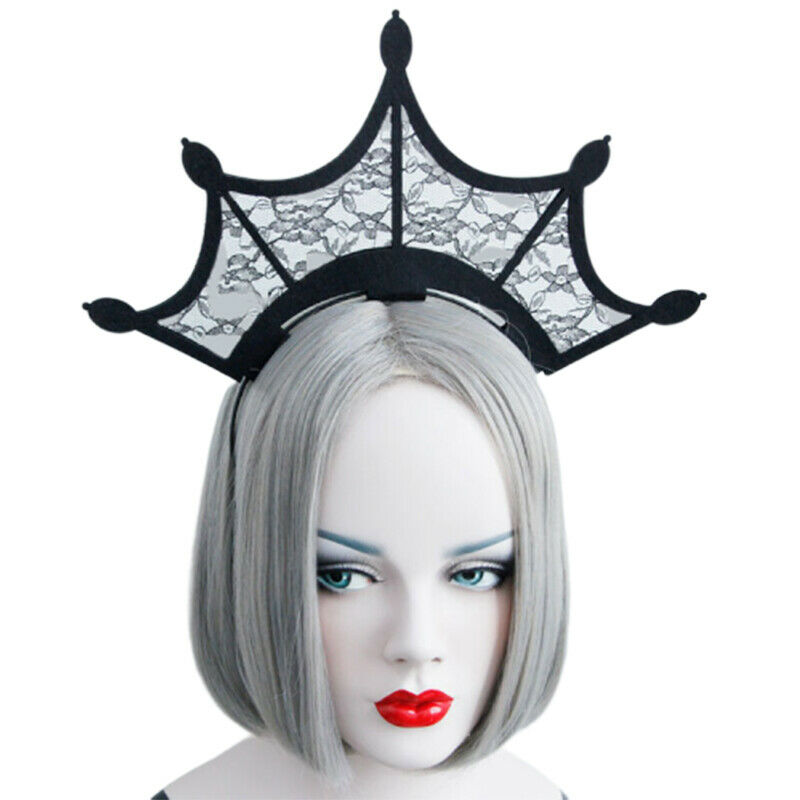 Headband Gothic Halloween Black Queen Tiara Crown Lace Costume Ball HairS Kw