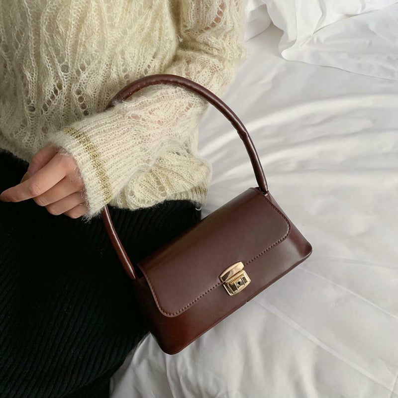 Classic Women Handbag Leather Retro Shoulder Bag Shopping Tote (Dark Brown) A
