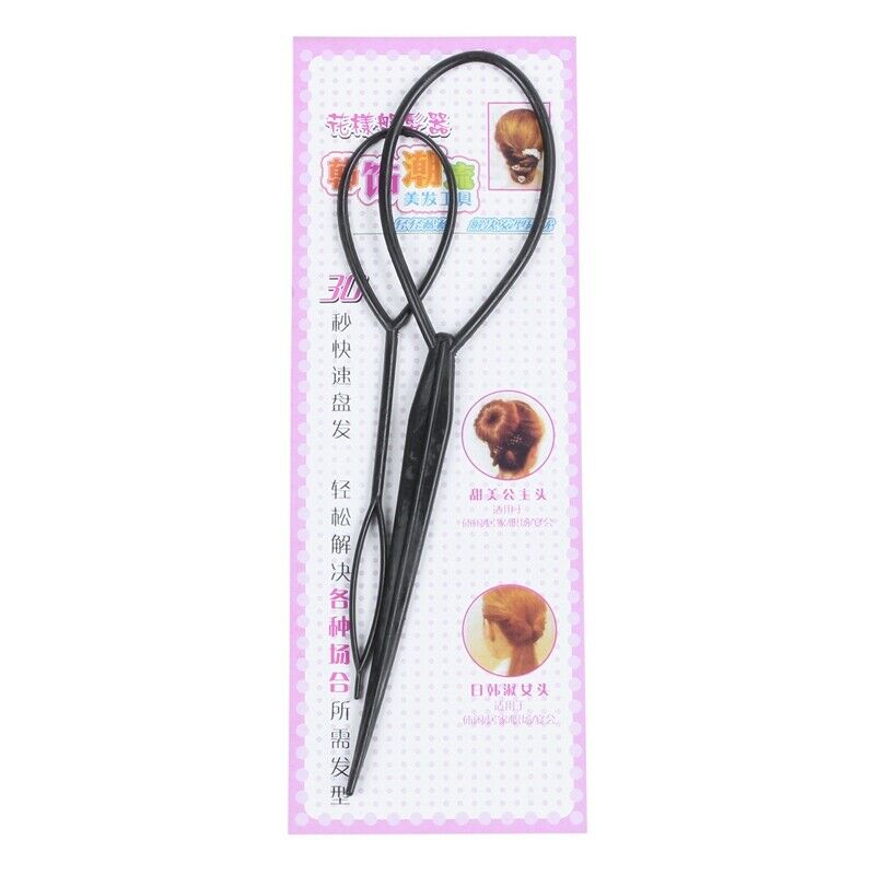 5X(2 pcs Topsy Tail Hair Styler Hair Style Hair Twister Snare Loop Black T9I8)