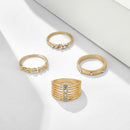 4pcs Geometric Rhinestone Multilayer Knuckle Ring for Women Wedding Jewelry A