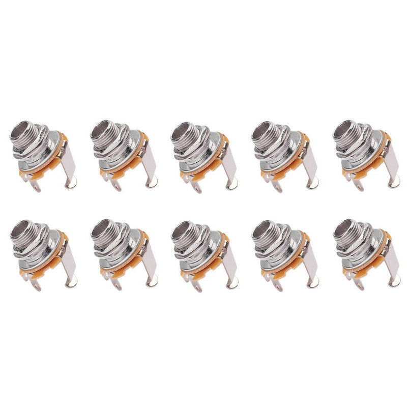 Set 10PCS 6.35mm 1/4" Mono Jacks Electric Guitar Spare Plug Sockets Nickle