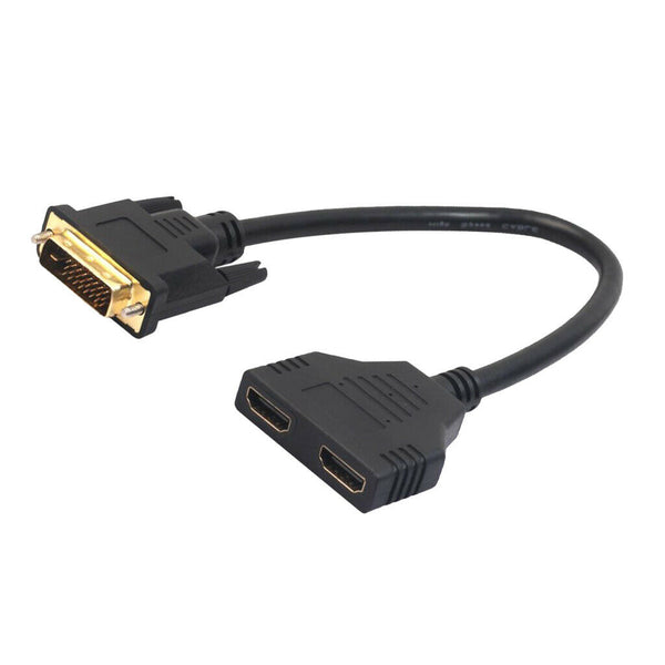 12" DVI 24+1 Male to 2x HDMI Female Splitter Cable for Monitor HDTV