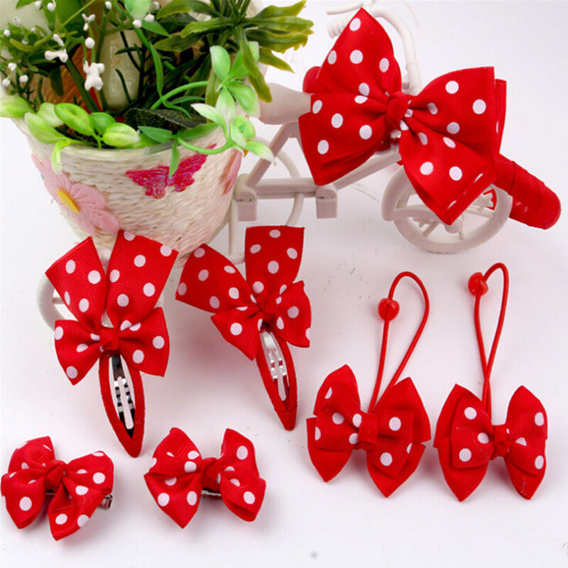 7 Pcs/set Girls Bow Hair Accessories BB Folder Headband Hair Rope Random lj