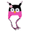 Cute Handmade Newborn Baby Kids Owl Knit Hat Cap Black and Rose Pink