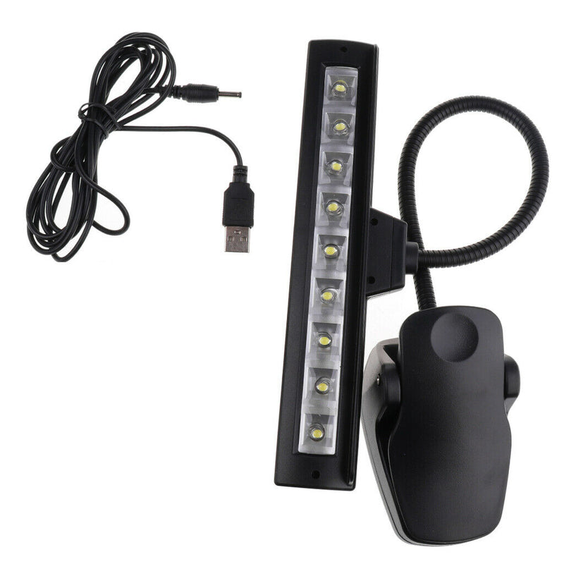 Flexible 9 LED Music Stand Lamp Clip-on Bedroom Desk Book Reading Light Black