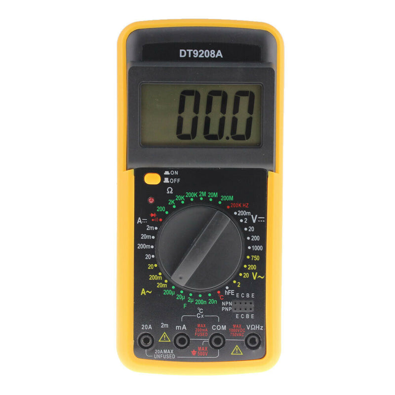 DT-9208A Digital Multimeter Volt Amp Ohm Hz AC/DC Temperature Hertz Tester