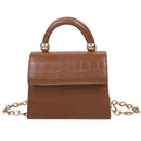 Women Mini Shoulder Bag Alligator PU Tote Chain Crossbody Pouch (Brown)