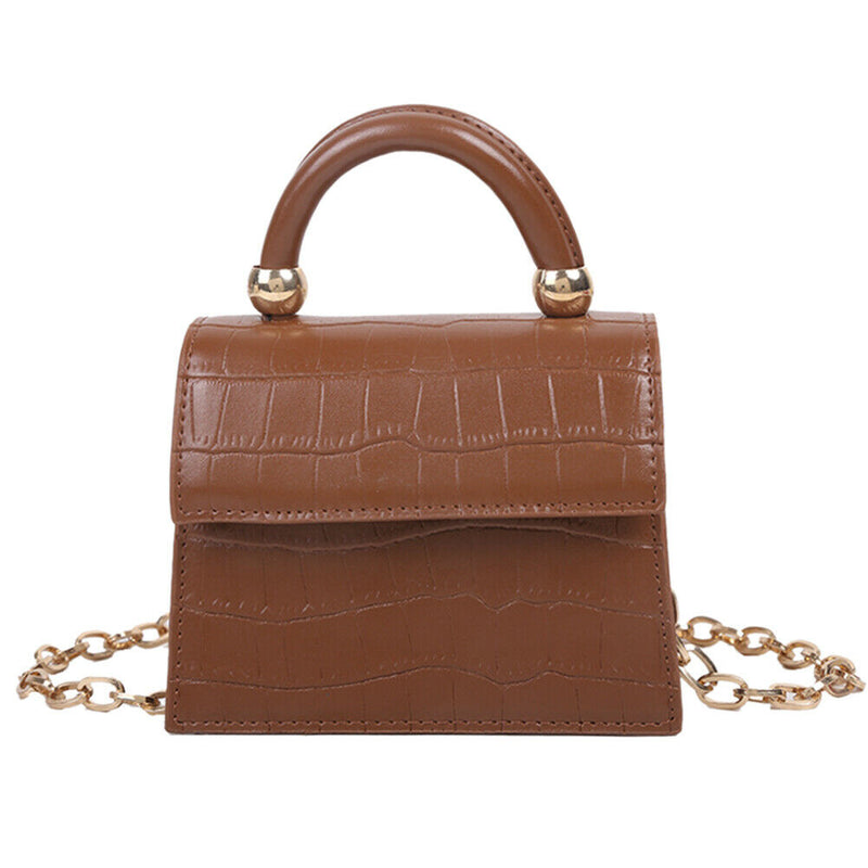 Women Mini Shoulder Bag Alligator PU Tote Chain Crossbody Pouch (Brown)