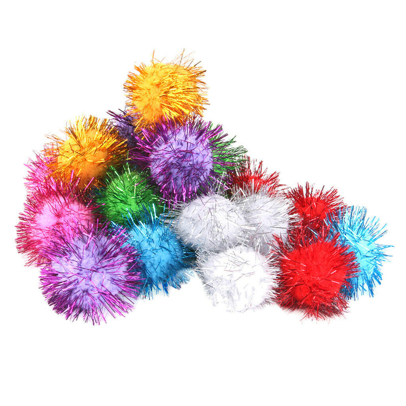 Cat Kitten Toys 21pcs Sparkly Tinsel Pom Pom Balls 3.5cm Iridescent Glitter NEW