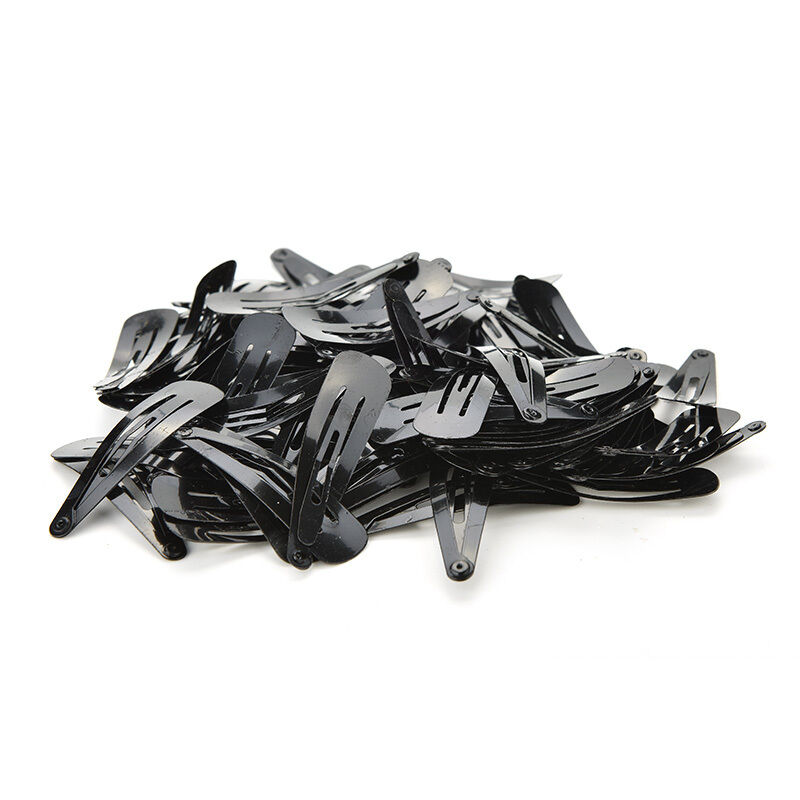 100 Pcs Girls Kids Hair Snap Clips Black Metal BB Hairclip Accessories 5cm S Nw