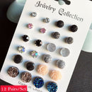 12Pairs Charming Women Round Rhinestone Flower Stud Earrings Jewelry Gift Hot