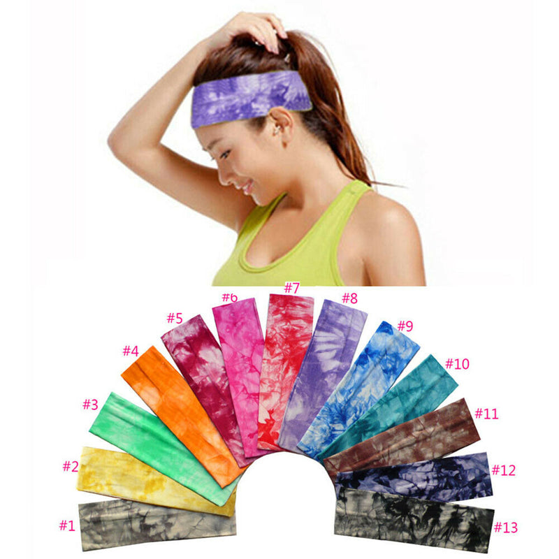 Women Sweat Absorbent Stretch Fitness Wide Yoga Hairband Tie Dye Sports 13pcs