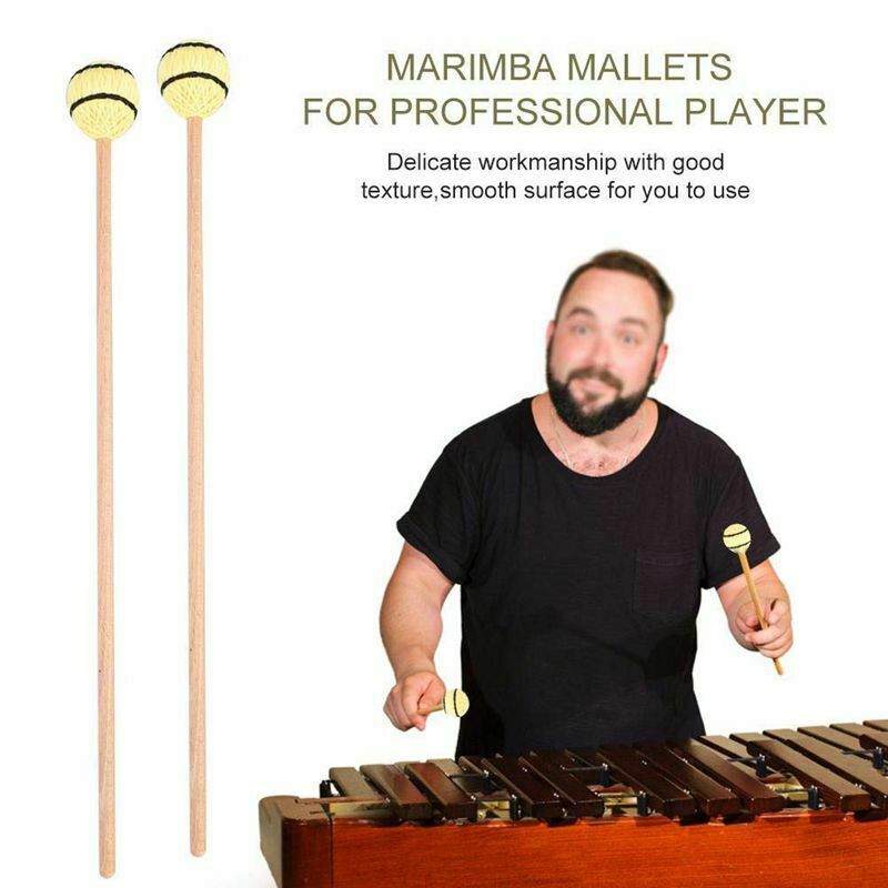 1 Pair Marimba Mallets, Percussion Mallets with Yarn Head and Smooth Wood H