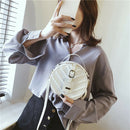 Creative Round Shoulder Bag Leather Small Women Crossbody Handbag (White) A