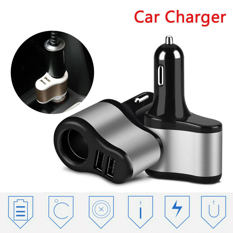 12V 24V Dual 2 USB Car Charger w/ Cigarette Lighter Socket Power Outlet Adapter
