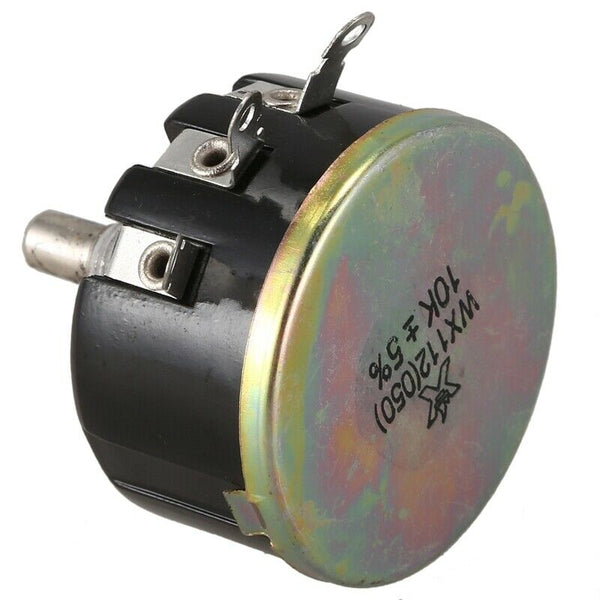 WX050 10K ohm 5W 6mm Round Shaft Rotary Wire Wound Potentiometer Black+Silv W6J2
