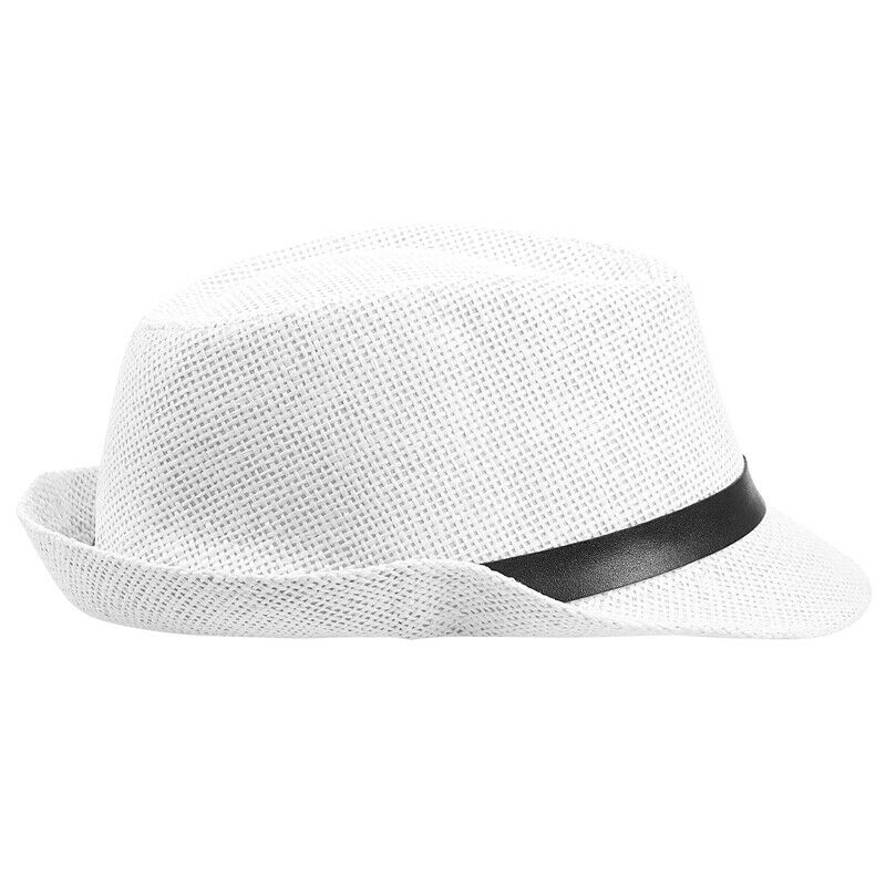 Women Men Fedora Trilby Cap grass Style Packable Travel Sun Summer Hat, Whi X5T7