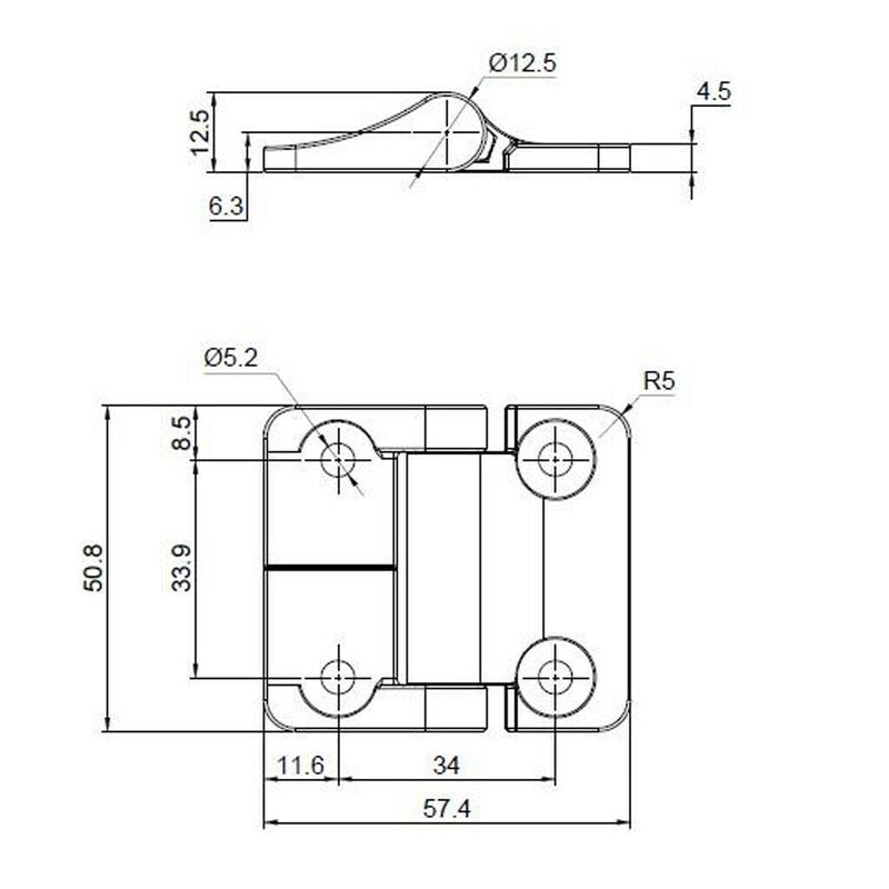 Zinc Alloy Torque Hinge Position Control With 4 Pre-drilled Countersunk Holes