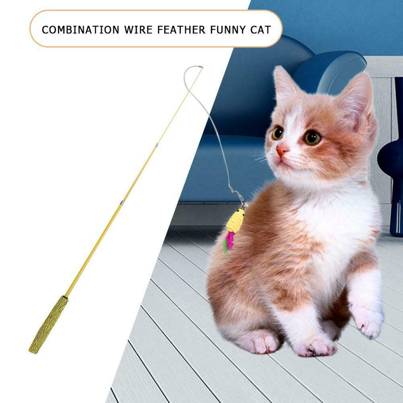 6pcs/set Retractable Cat Stick Kitten Interactive Toys w/Replacement Head