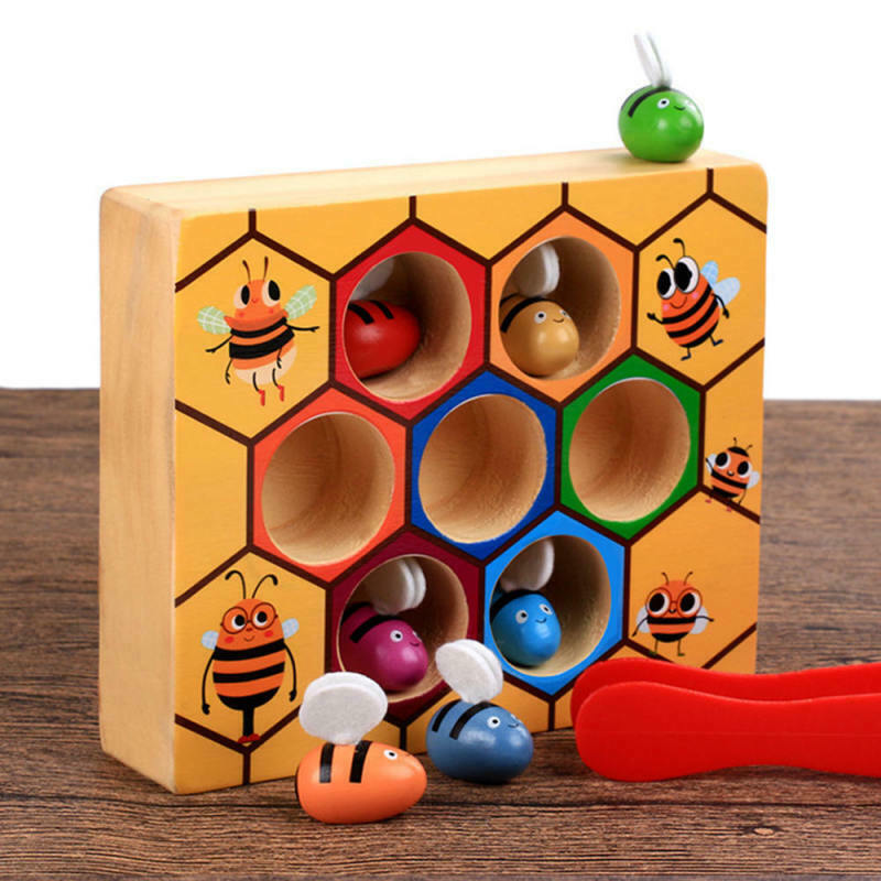 Clamp Bee to Hive Matching Game Wooden Hive Games Montessori Teaching Edu MVJ