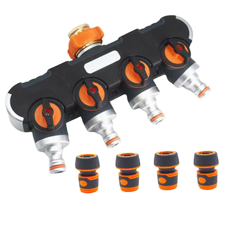 4 Way Garden Hose Splitter Adapter & 3/4" Connector Set for Outdoor Faucet