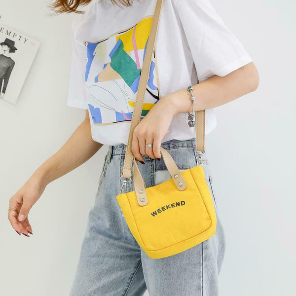 Letter Print Shoulder Satchel Handbags Canvas Women Crossbody Bags (Yellow) A#S