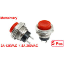 5 Pcs SPDT Red Round Momentary Push Button Switch 3A 125V 1.5A 250VAC J7G1
