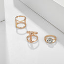 3pcs Simple Geometric Rhinestone Knuckle Ring Women Wedding Jewelry Gift A