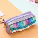 1 Pcs Novelty Glitter Scale Tassel Pu Pencil Case Double Zipper Large Capac