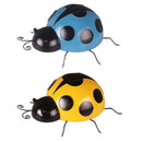 2Pcs Mini Metal Ladybug Fence Hanger Wall Hanging Outdoor Garden Decor - Blue &