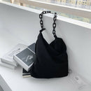 Fashion Corduroy Handbag Chain Totes Lady Shoulder Shopping Bag (Black)
