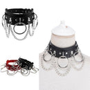 Black Leather Choker Metal Ring Chain Necklace Collar Handmade Goth Punk   Z
