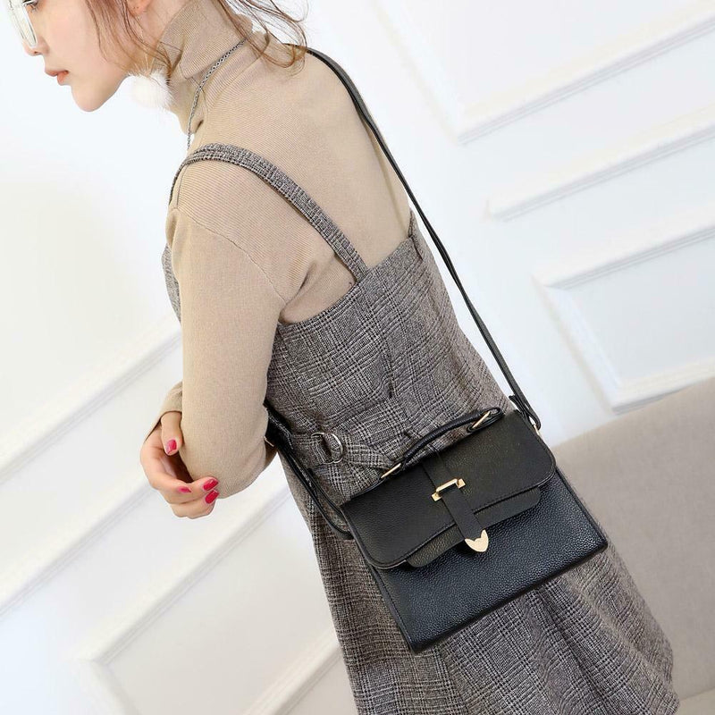 Women Top-Handbags Messenger Bags PU Leather Small Crossbody Bags(Black)