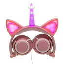 Cat Ear Unicorn Kids Headphones LED Flashing Girls Headband white pink