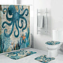 4Pcs Home Bathroom Decor Set Octopus Pattern Toilet Seat Cover Bath Mat Set