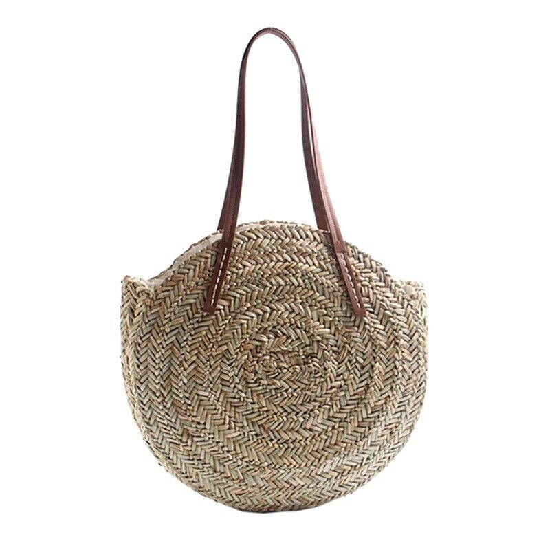 Women Bohemia Wind Beach Circle Round Rattan Straw Summer Travel Shoulder B E6Y8