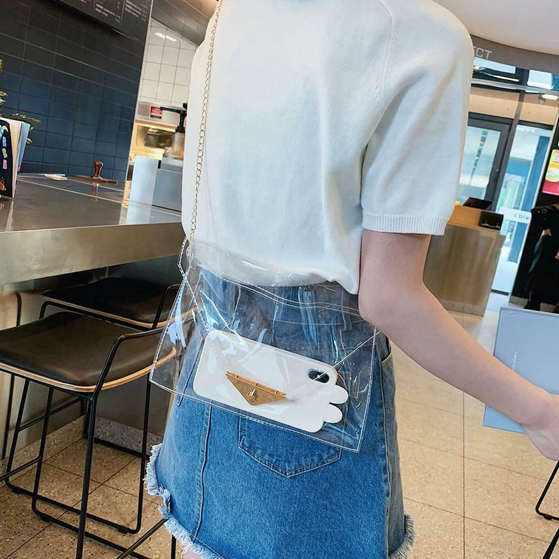 WomenTransparent PVC Envelope Messenger Bags Crossbody Clutch Totes (Clear) A