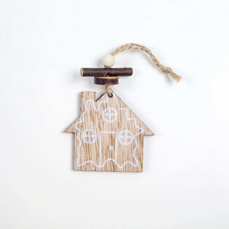 1 Set 6Pcs Christmas Tree Decorations Ornaments Hemp Rope Wooden Printing O H6J1