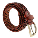 2pcs Unisex Braided Belts Woven Leather Formal Pin Buckle Waistbands Coffee