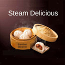 2X Bamboo Steamer Basket Kitchen Round Meat Steamer Cooking Utensils 18cm
