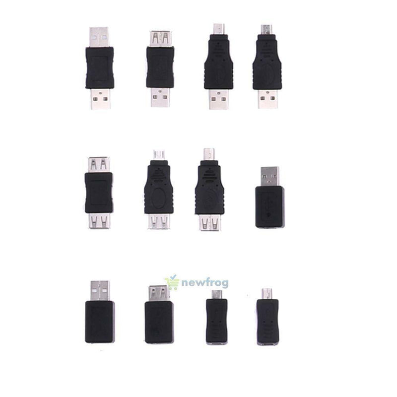 12Pcs OTG USB Micro USB Mini USB Male to Female Adapter Converter Connector Kit