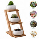 Decorative Small Round Succulent Plant Pot 3 Tier Bamboo Stand-Window Displ G6J9