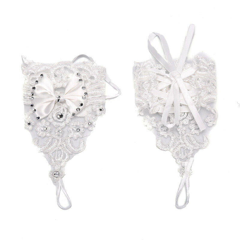 Short Lace Floral Rhinestone Bowknot Fingerless Wedding Party Bridal Gloves T Kw
