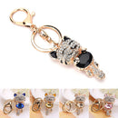 Cute Smile Cat Crystal Rhinestone Keyrings Holder Purse Bag Gift Keychains OZ