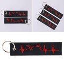 Red ECG Heartbeat Keychain Embroidery Luggage Motorcycle Key Chain_Ring