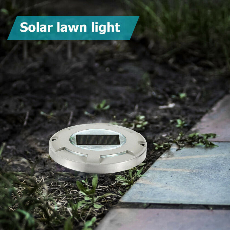 4LED Round Ground Light Waterproof Solar Underground Lamp (Cold White) A