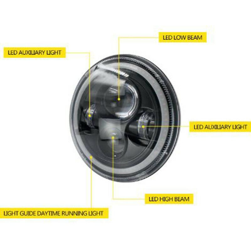 7 Inch Round LED Light Headlights Hi/Lo Beam Angle Eyes For Wrangler JK  N J Cy