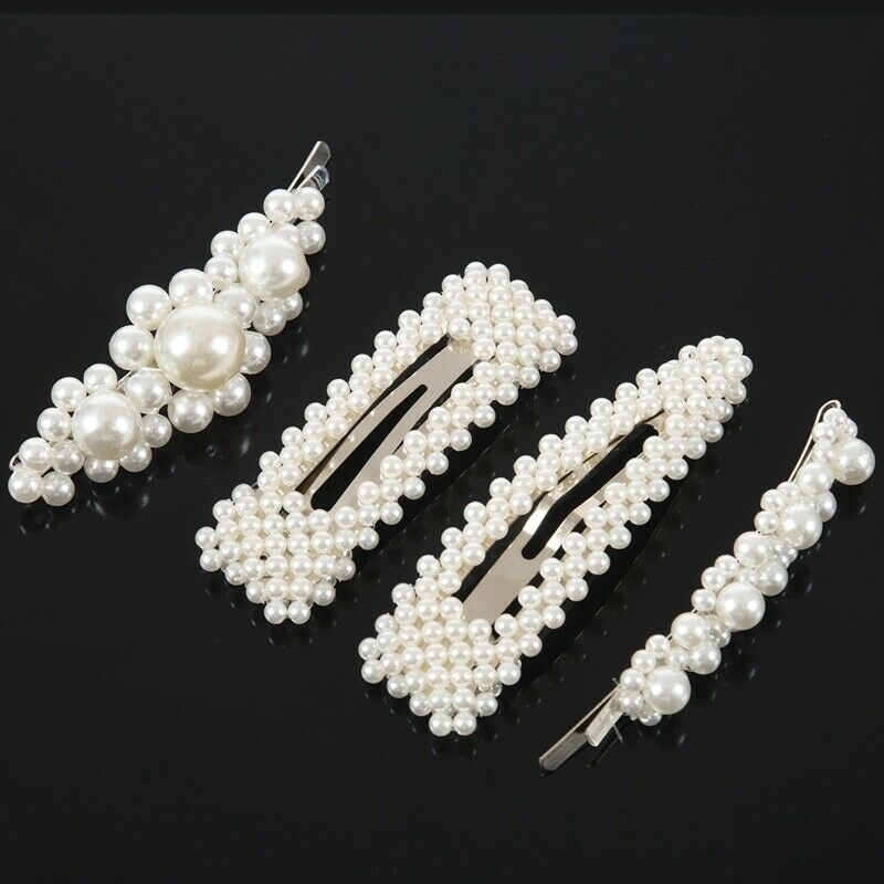 5X(Pearls Hair Clips For Women Girls 4Pcs Large Bows/Clips/Ties For Birthd M3E4)