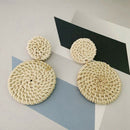 Rattan Woven Hoop Earrings Handmade Straw Dangles Wicker Braid Drop Earring Z7Y3