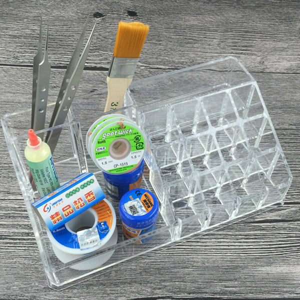 Clear Acrylic Phone Repair Toolbox Tweezers Screwdriver Brushes Storage Box